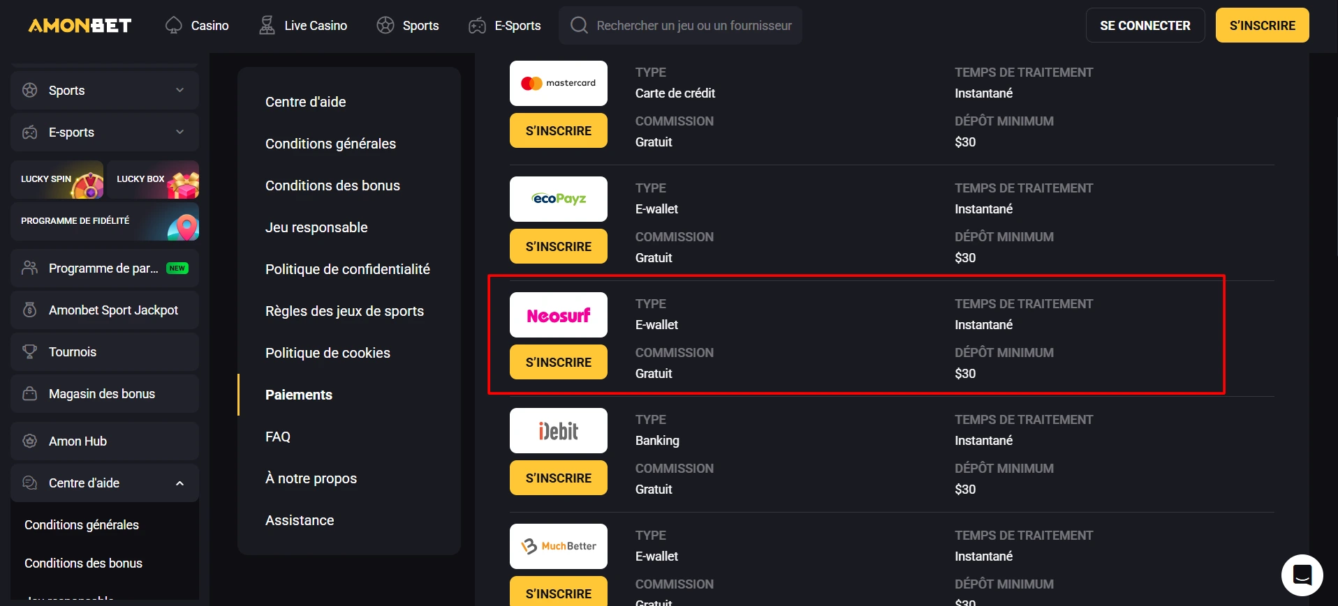 neosurf casino deposit